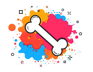 Colorful illustration featuring a white bone shape centered on a vibrant paint splatter design