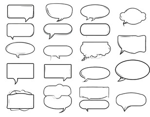 Obraz premium Collection of stylized speech bubbles in various shapes and sizes with black outlines on a white background