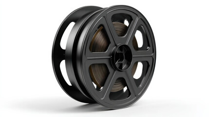 Obraz premium Nostalgic black vintage film reel for movie or cinema. This classic retro render object isolated on clean white background for filmmaking