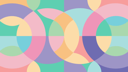 A delightful, pattern of interlocking and overlapping geometric circles in a soft, pastel rainbow color palette. Ideal for backgrounds, textiles, packaging, or modern aesthetic designs.