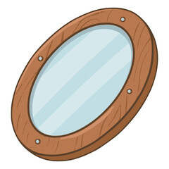 round mirror with wooden frame decoration flat color vector illustration template design