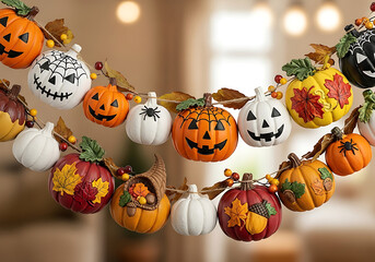 Obraz premium DIY Plaster Pumpkins Collection for Fall Holidays, Halloween, and Thanksgiving Decor Banner