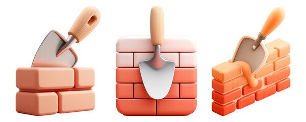 Pastel 3d Renderings of Brick Walls with Masonry Trowels