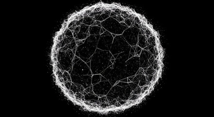 Abstract glowing sphere with connecting lines and dots on a black background