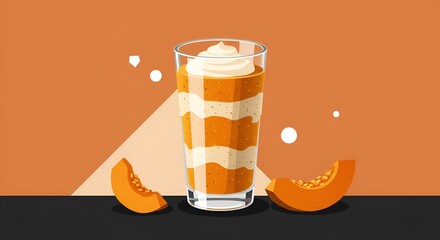 Vibrant illustration showcasing a layered pumpkin smoothie with whipped cream topping.