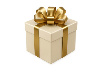 Obraz premium Cream gift box with golden bow on transparent background