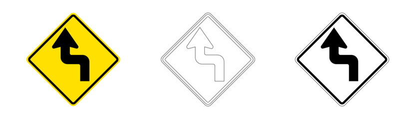 Sharp left reverse curve traffic sign in vector format