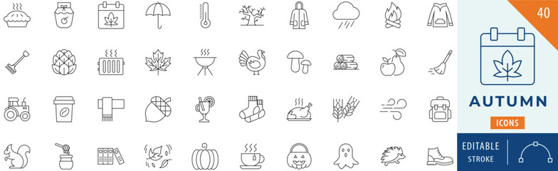 Autumn icon collection set. Editable stroke.