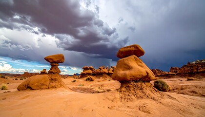 Goblin Valley State Park - Hoodoos Under Dramatic Skies.