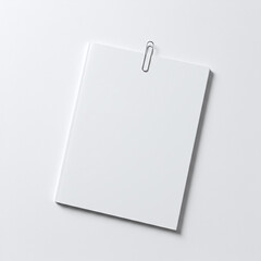 Minimalist White Blank Booklet Mockup with Silver Paperclip Attachment