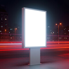 Blank Luminous Billboard Mockup at Night with Urban Light Trails
