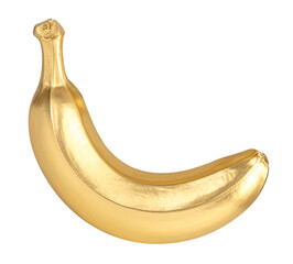 Golden banana with matte texture isolated on white background