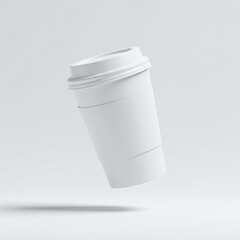 Floating White Disposable Coffee Cup Mockup with Lid and Sleeve