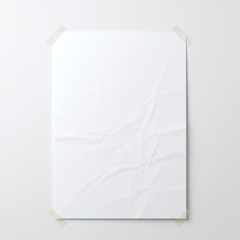 Crumpled White Paper Sheet Mockup Taped to a Wall