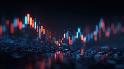 An abstract representation of data visualization with colorful, glowing bars on a dark background, suggesting financial trends or digital analytics.