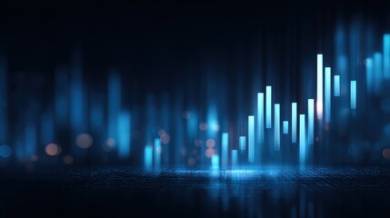 A digital visualization of rising bar graphs in blue tones, symbolizing data analysis and financial growth on a sleek background.