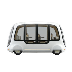 Minimalist autonomous vehicle with a rounded body and a single row of seats [Transparent Background PNG].