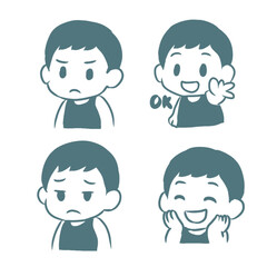 Chibi Boy Emotions Set Happy Sad Angry OK