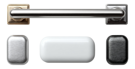 Elegant Handle Collection in Various Metal Finishes on Transparent Background