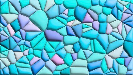 青とエメラルドグリーンの多角形が織りなす抽象的なモザイク背景｜Abstract Mosaic Background of Blue and Emerald Green Polygons