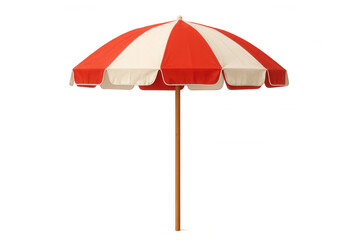 Obraz premium Beach umbrella with red and white stripes providing shade, perfect for summer vacation and outdoor relaxation