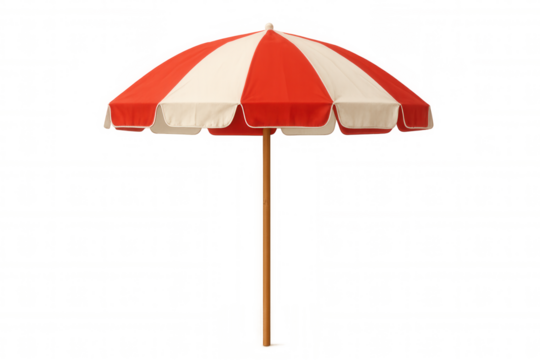 Beach umbrella with red and white stripes providing shade, perfect for summer vacation and outdoor relaxation