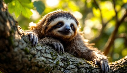 Fototapeta premium Adorable Sloth on a Tree Branch in the Rainforest