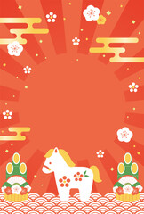 new years vector background with a horse figure, the Chinese or Japanese zodiac sign for the Year of the Horse