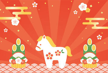 new years vector background with a horse figure, the Chinese or Japanese zodiac sign for the Year of the Horse
