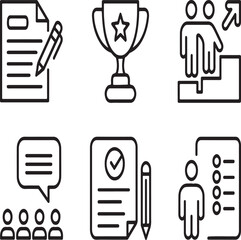 Business Success Icons Depicting Achievements, Growth, and Collaboration, Representing Strategy, Victory, and Human Resources Management Essentials
