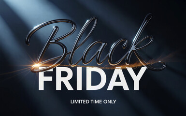 A promotional graphic design for a Black Friday sale with a dark blue gradient background featuring dramatic light rays.