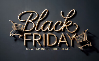 A stylized promotional graphic for Black Friday sales with elegant typography on a dark gray background. 