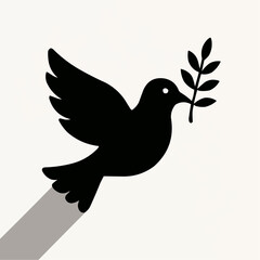 Obraz premium Dove with olive branch silhouette and shadow