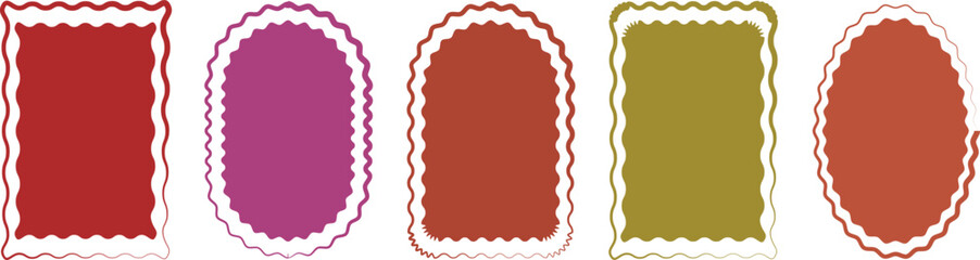 Zig zag Wavy Edge Rectangle, Oval, Circle Stickers Set. Vector Jagged Geometric Shapes. Abstract Elements for Frame, Stamp, Template, Promo Design, Web Design and Social Media