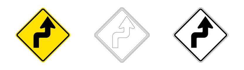 Sharp right reverse curve traffic sign in vector format
