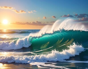 Ocean Wave at Sunset - A Powerful Display of Natures Beauty.