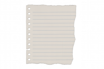 Ripped lined paper sheet with torn edges and binder holes creating a memo or note concept, transparent background