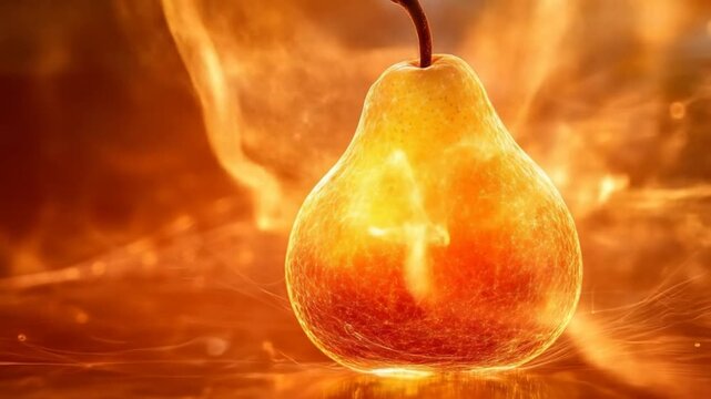 Digital pear illustration with glowing texture and dynamic light effects