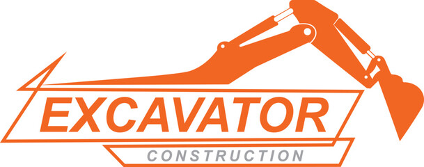 Heavy excavator logo design template, mining equipment transportation vehicle for construction, contractor logo vector illustration © Juragan