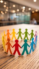 Colorful Paper Chain People Holding Hands In Circle Symbolizing Unity Diversity Teamwork And Community Connection