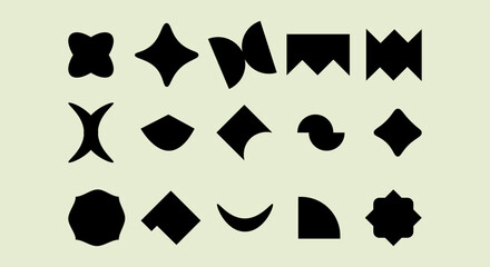 Collection of abstract black geometric shapes on a light background