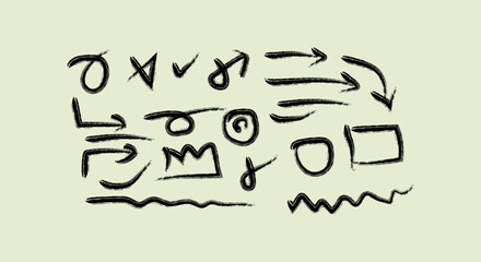 Collection of hand drawn abstract doodle symbols and arrows