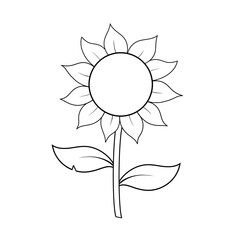 Fototapeta premium Sunflower with two leaves clip art hand drawn black and white