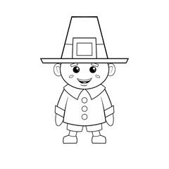 Pilgrim boy with traditional clothing thanksgiving clip art hand drawn black and white