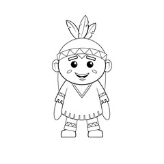 Indian boy Native American thanksgiving clip art black and white hand drawn