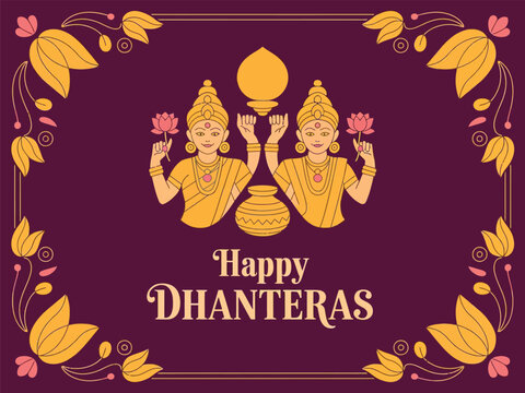 Happy Dhanteras with Goddess Lakshmi and Lord Kubera Design