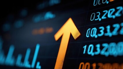 Stock market arrow up graph showing financial growth with digital numbers and positive investment trend reflecting economic progress and upward trend in market graph data - Powered by Adobe