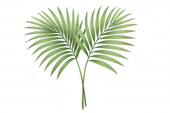 Green tropical palm fronds illustration, creating a natural botanical border or decorative design element on transparent background