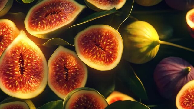 Freshly cut figs vibrant colors and textures in natural sunlight