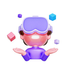 3D icon of a VR user interacting with virtual objects For metaverse exploration, 3D environment interaction, and immersive VR experiences.